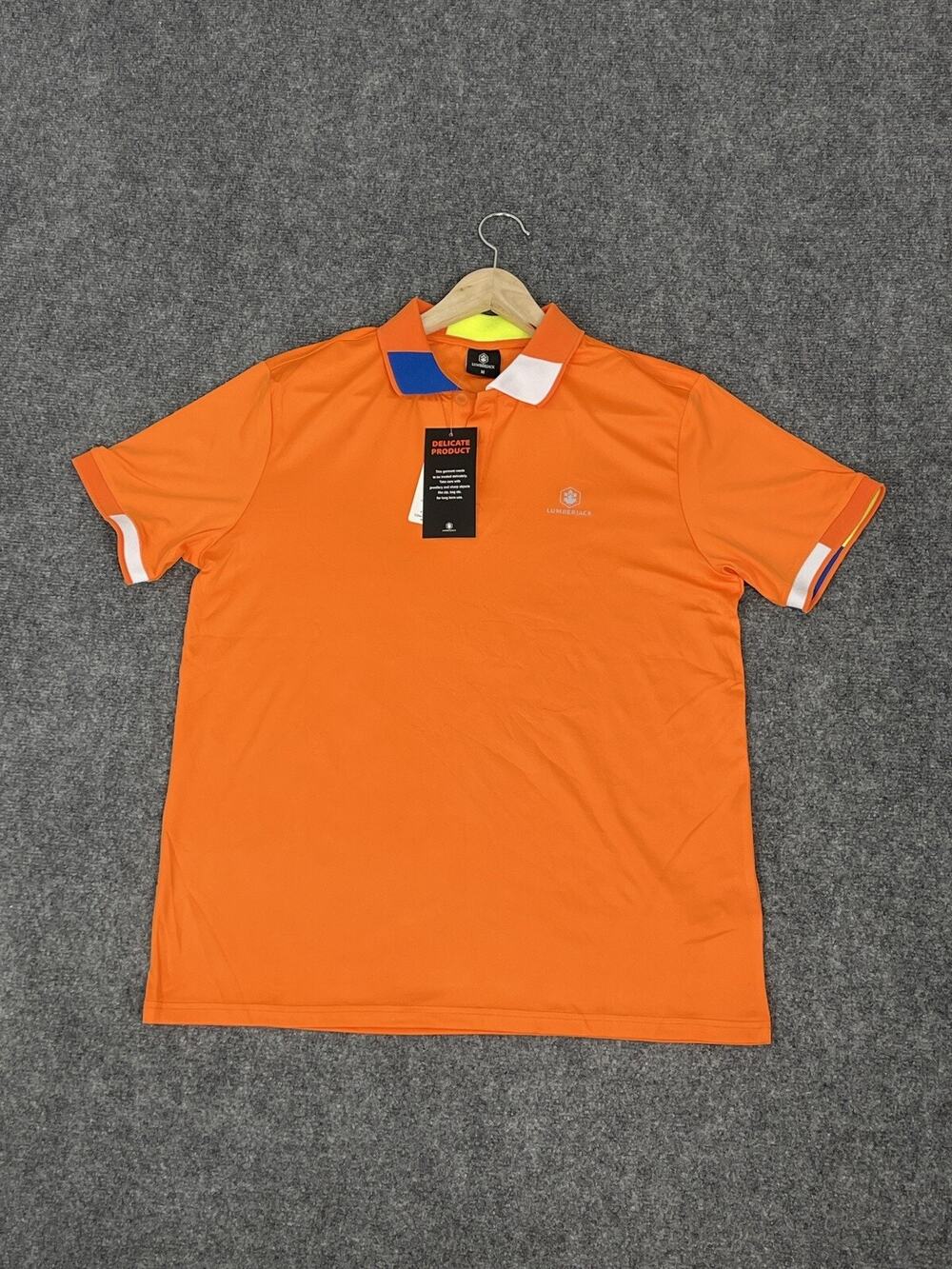 Lumberjack Polo Shirt Mens Medium Orange Color Block Golf Short Sleeve N306